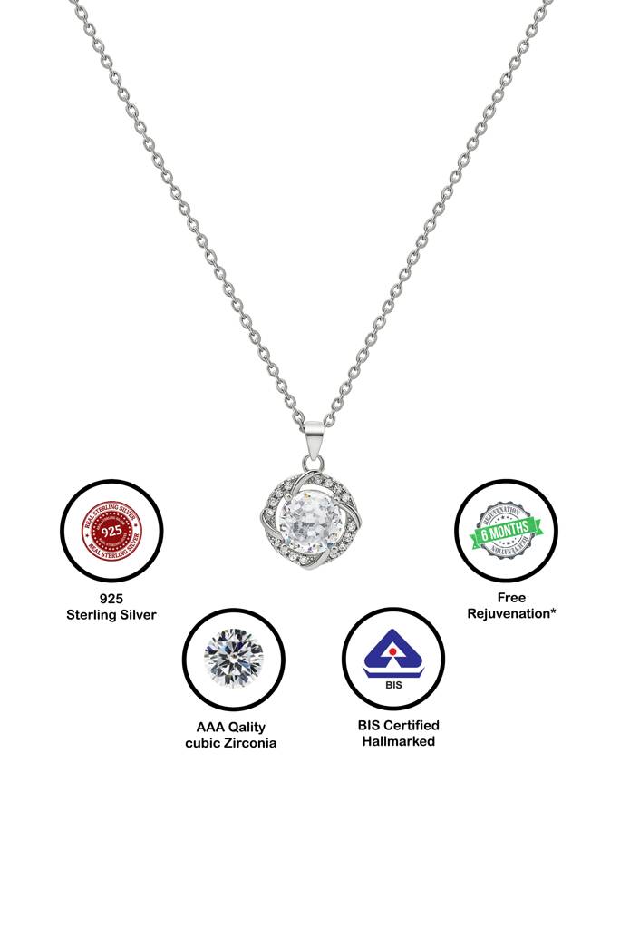 Silberry 925 Sterling Silver Radiant Pendant With Link Chain : N1802