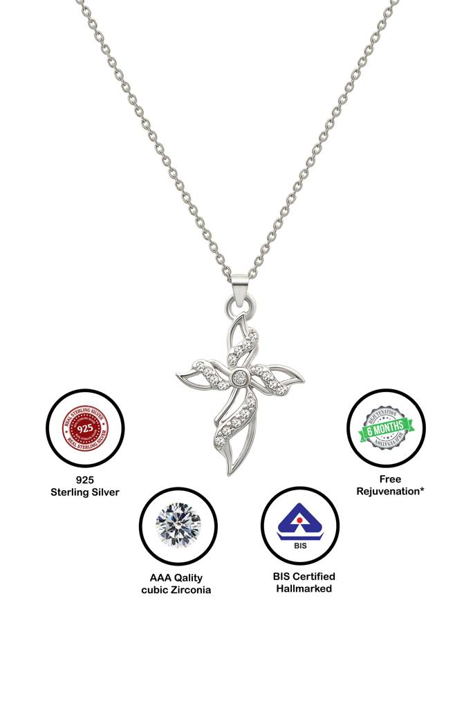 Silberry 925 Sterling Silver Divine Cross Pendant With Chain : N2257