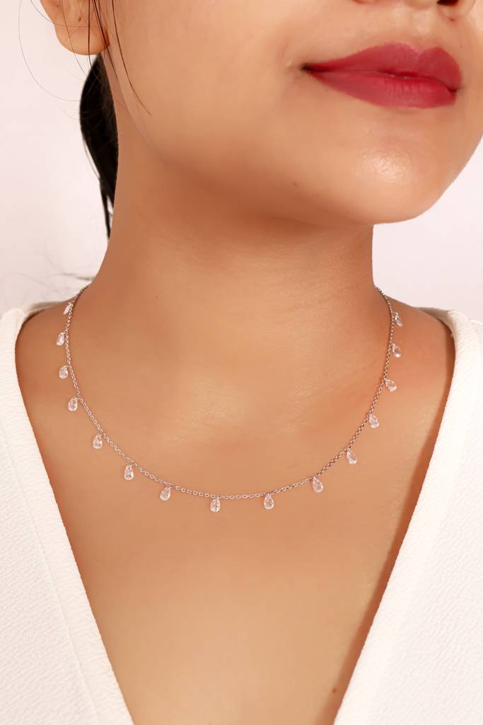 Silberry 925 Sterling Silver White Crystalized Necklace : N2382