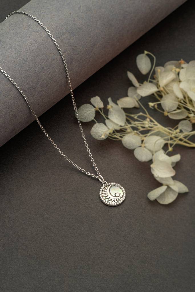 Silberry 925 Sterling Silver Crescent Pendant With Chain : N2531
