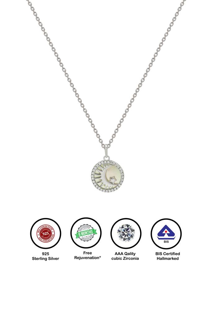 Silberry 925 Sterling Silver Crescent Pendant With Chain : N2531