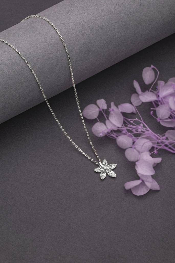 Silberry 925 Sterling Silver Orchid Pendant With Chain : N2566