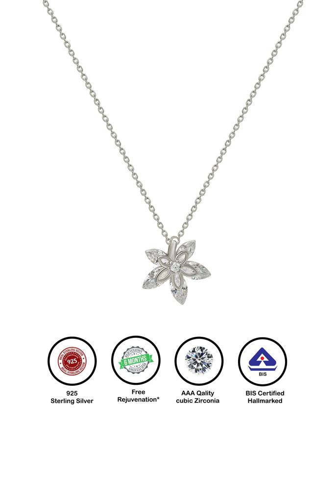 Silberry 925 Sterling Silver Orchid Pendant With Chain : N2566