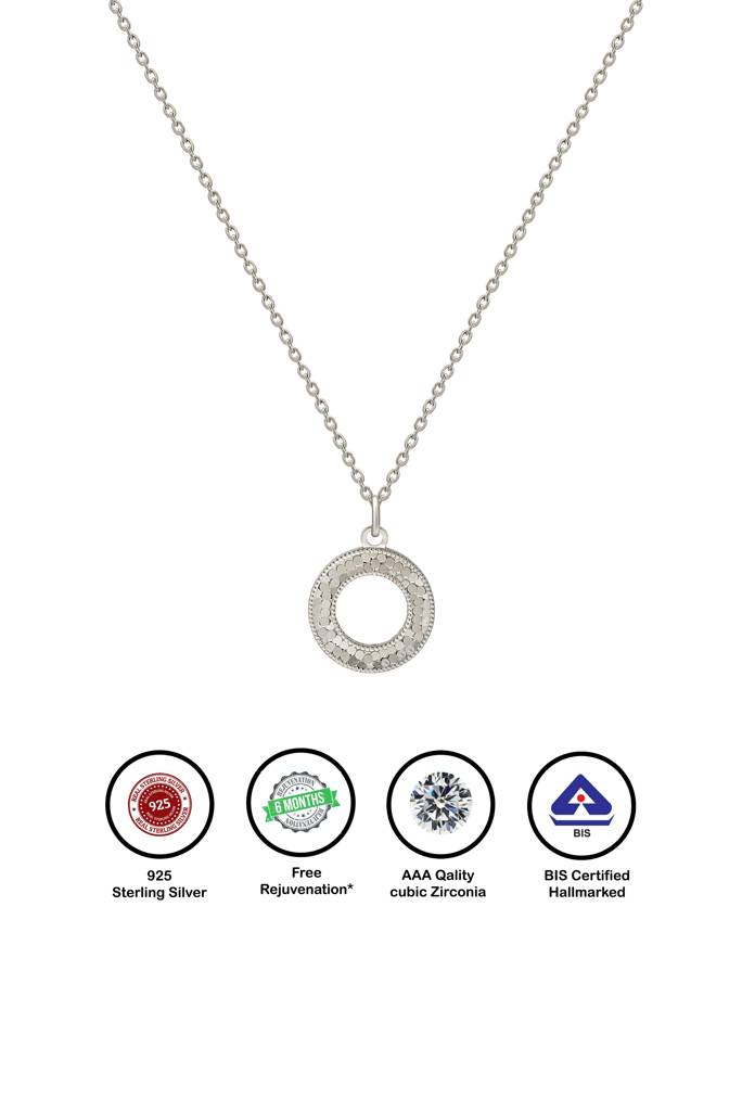 Silberry 925 Sterling Silver Classic Round Pendant With Chain : N2622