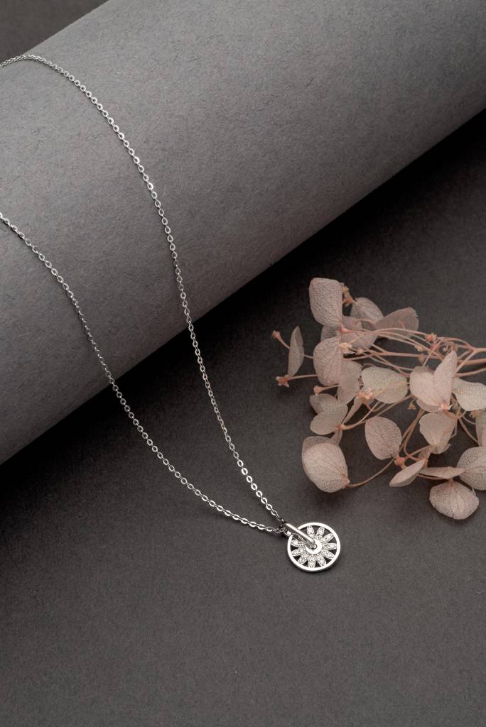 Silberry 925 Sterling Silver Tiny Wheel Pendant With Chain : N2672