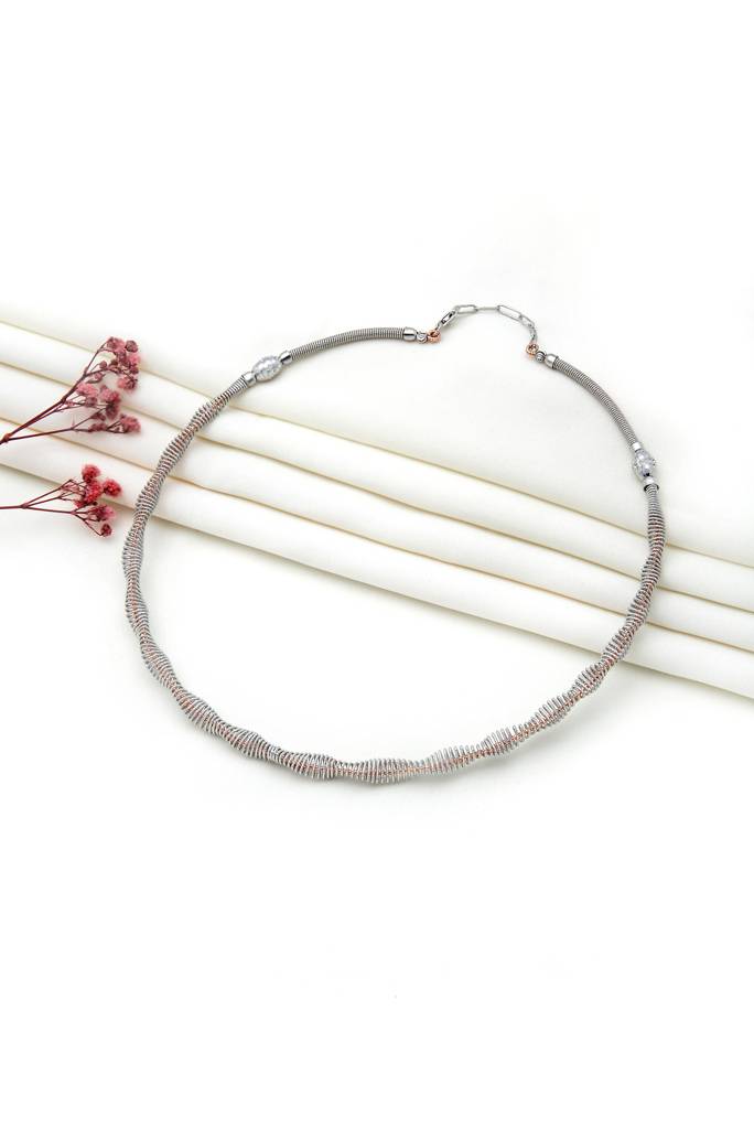 Silberry 925 Sterling Silver 18K Two Tone Rose Gold Silver Twine Necklace : N2708