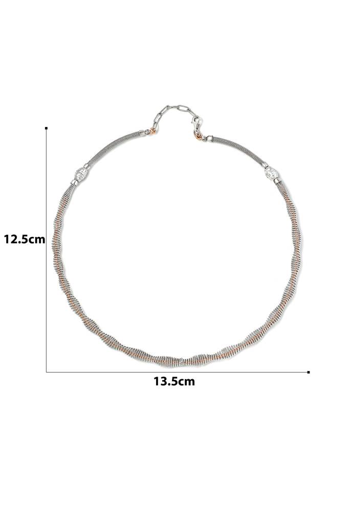 Silberry 925 Sterling Silver 18K Two Tone Rose Gold Silver Twine Necklace : N2708