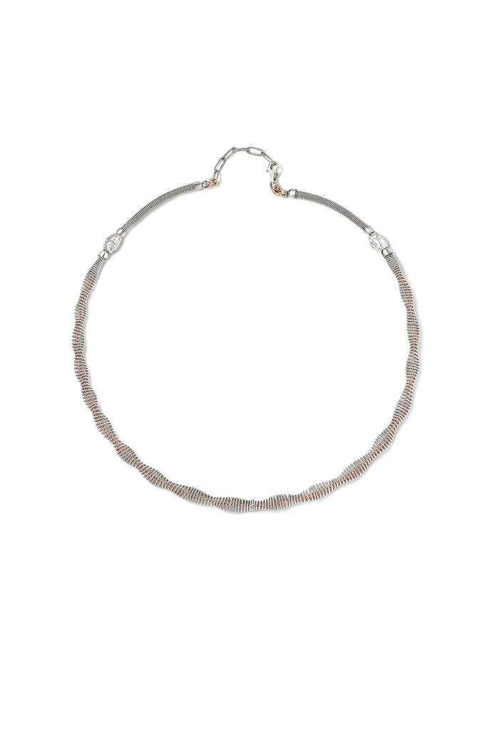 Silberry 925 Sterling Silver 18K Two Tone Rose Gold Silver Twine Necklace : N2708