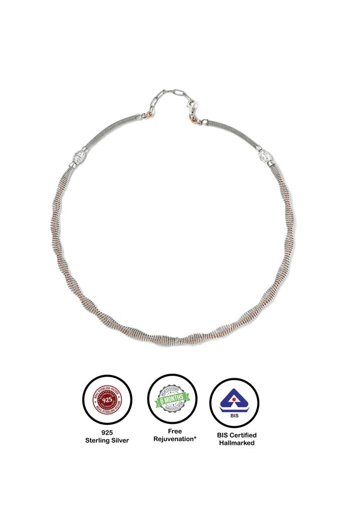 Silberry 925 Sterling Silver 18K Two Tone Rose Gold Silver Twine Necklace : N2708