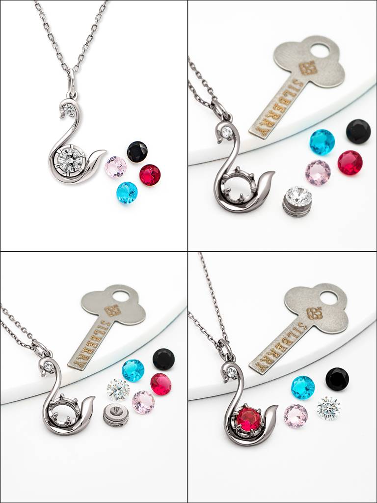 Silberry 925 Sterling Silver Swan Pendant With Chain (5 In 1 Crystal) : N339