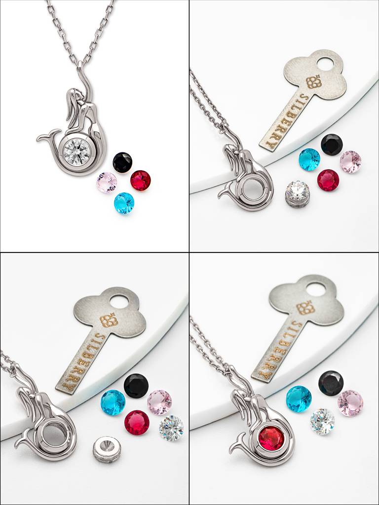 Silberry 925 Sterling Silver Mermaid Pendant With Chain (5 In 1 Crystal) : N343