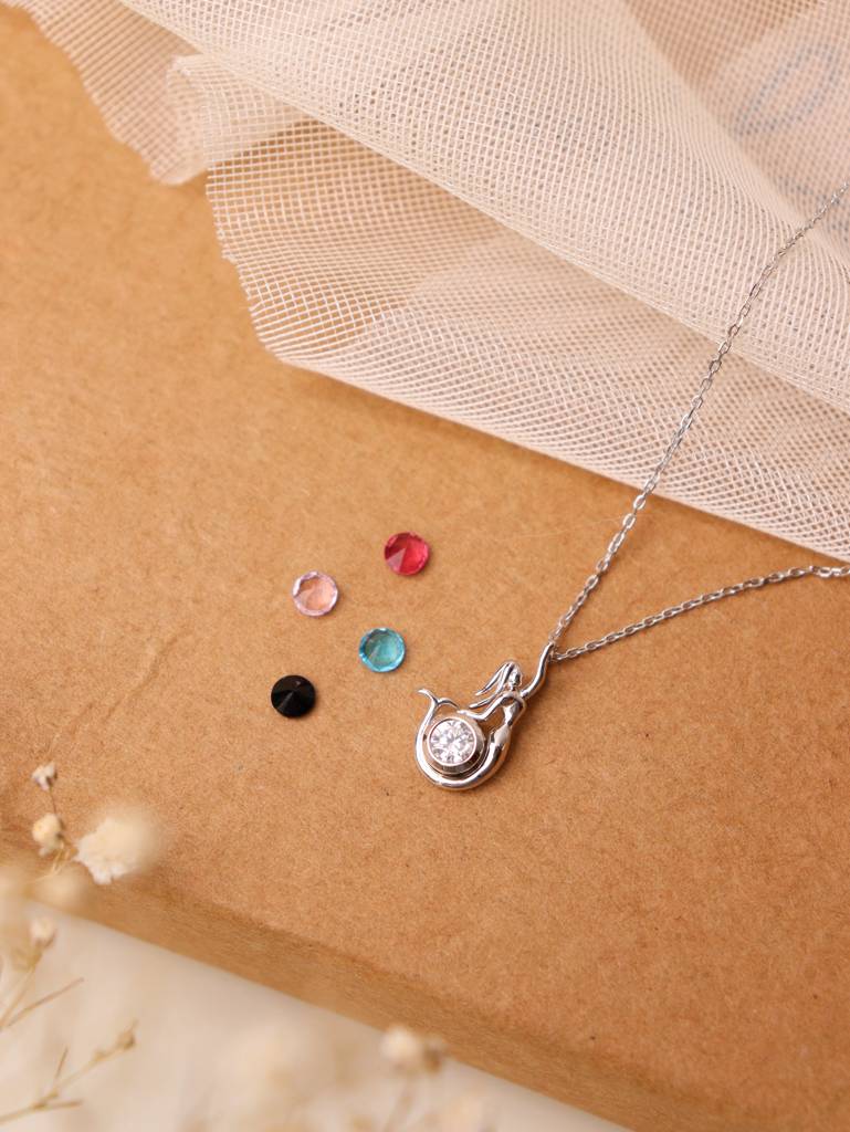 Silberry 925 Sterling Silver Mermaid Pendant With Chain (5 In 1 Crystal) : N343