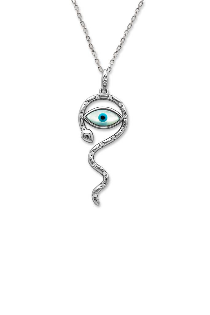 Silberry 925 Sterling Silver Snakey Evil Eye Pendant With Chain : N354
