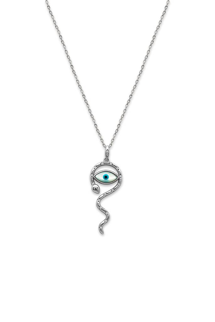 Silberry 925 Sterling Silver Snakey Evil Eye Pendant With Chain : N354