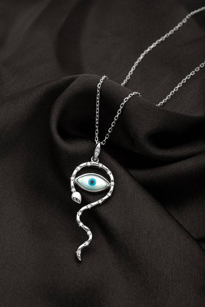Silberry 925 Sterling Silver Snakey Evil Eye Pendant With Chain : N354