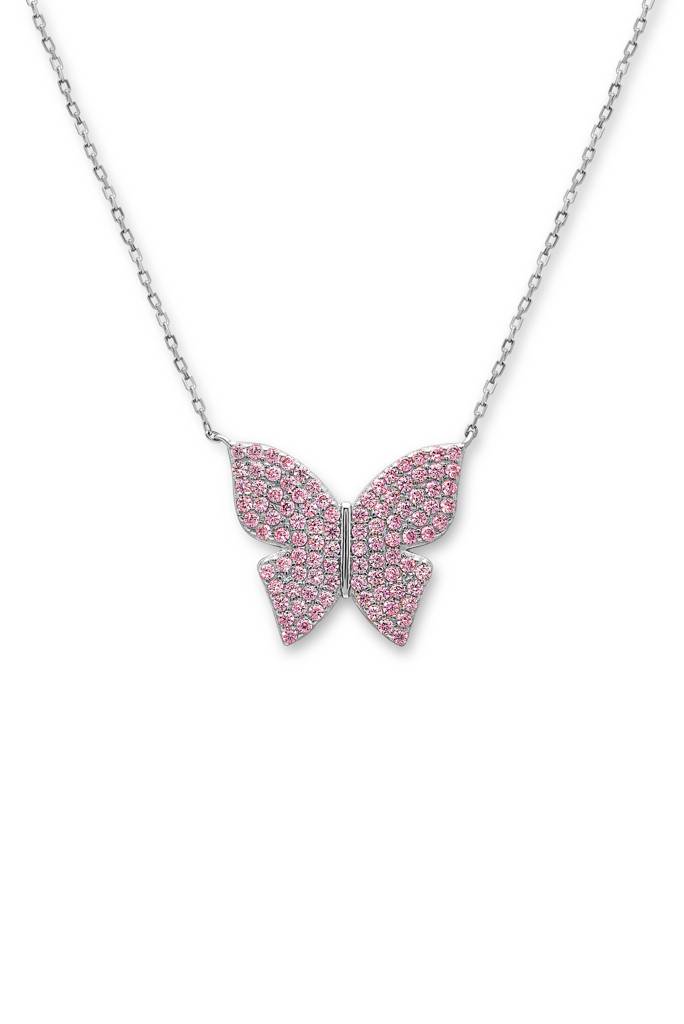 Silberry 925 Sterling Silver Pink Flutter Necklace : N360