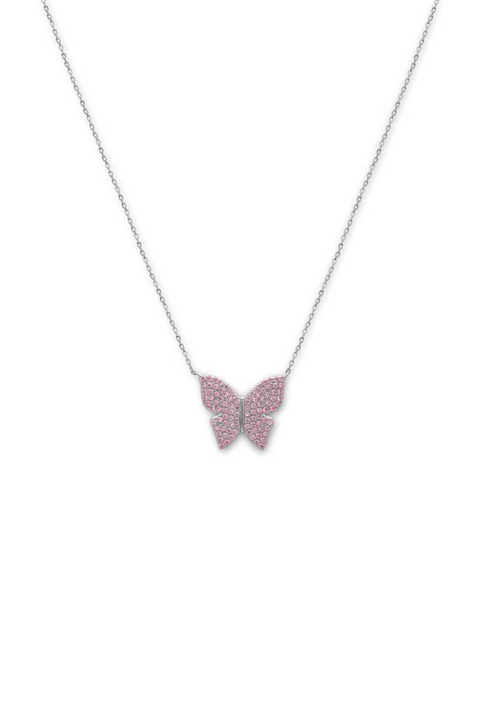Silberry 925 Sterling Silver Pink Flutter Necklace : N360
