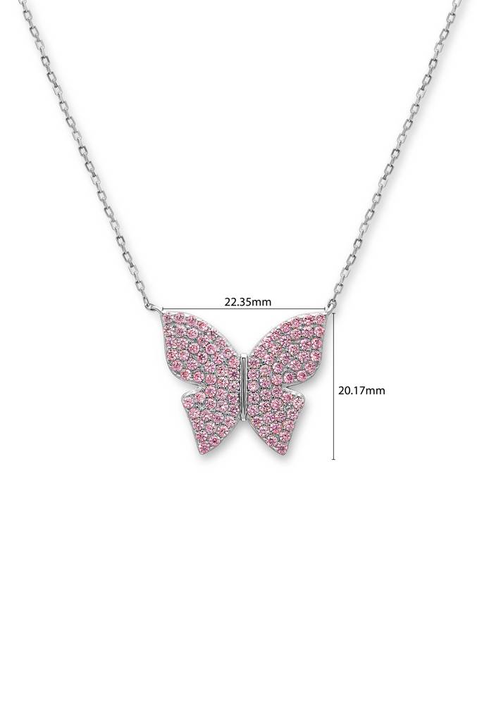 Silberry 925 Sterling Silver Pink Flutter Necklace : N360