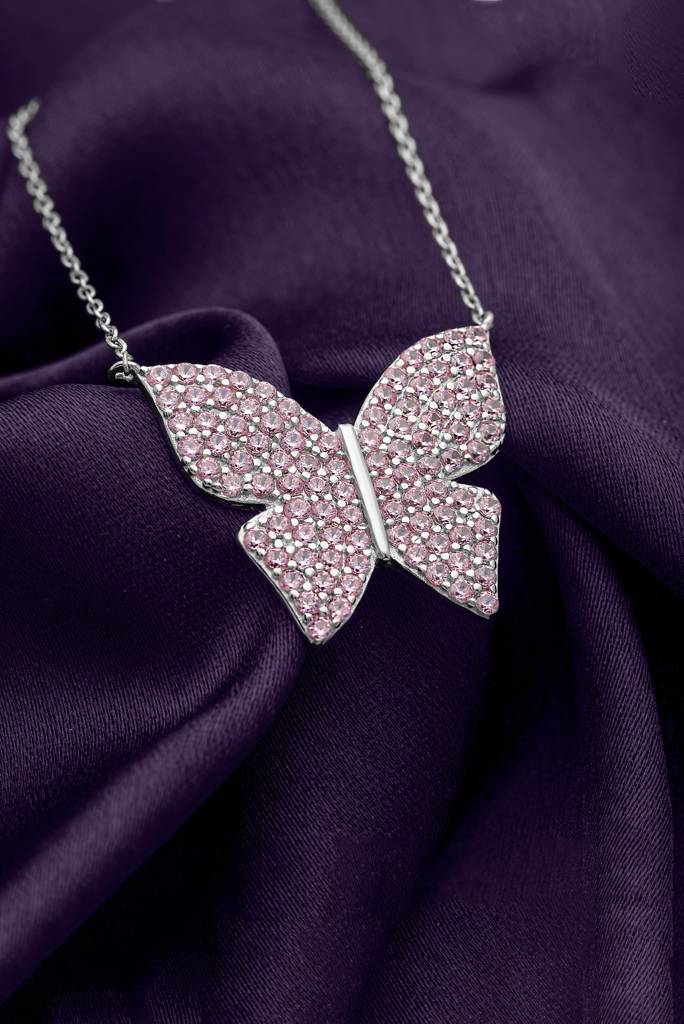Silberry 925 Sterling Silver Pink Flutter Necklace : N360