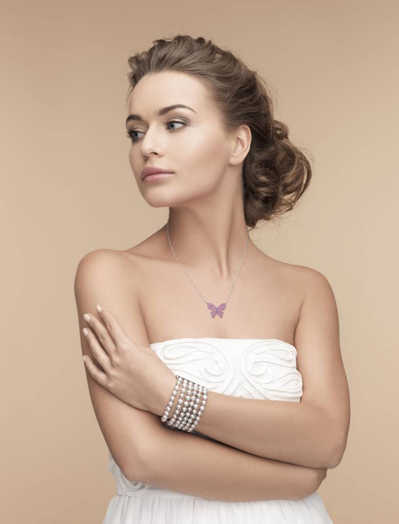 Silberry 925 Sterling Silver Pink Flutter Necklace : N360
