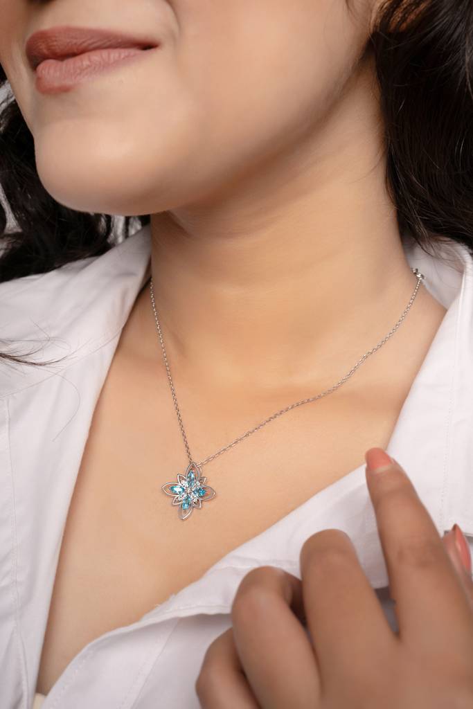 Silberry 925 Sterling Silver Aqua Blue Necklace : N3613