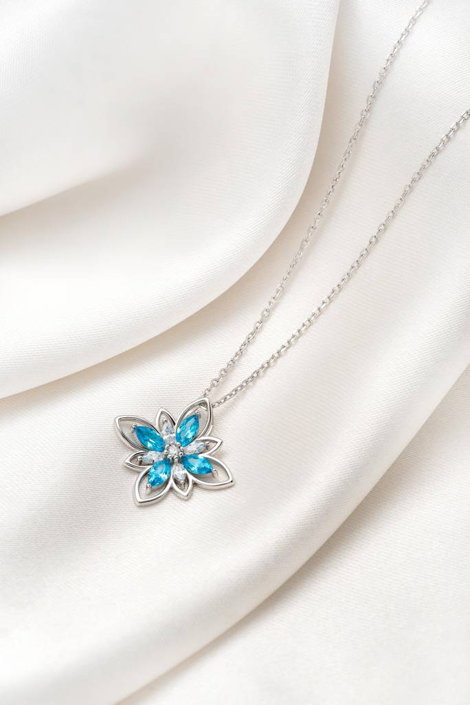 Silberry 925 Sterling Silver Aqua Blue Necklace : N3613