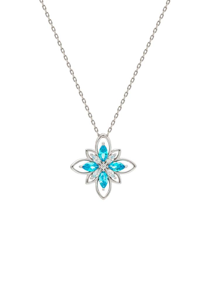 Silberry 925 Sterling Silver Aqua Blue Necklace : N3613