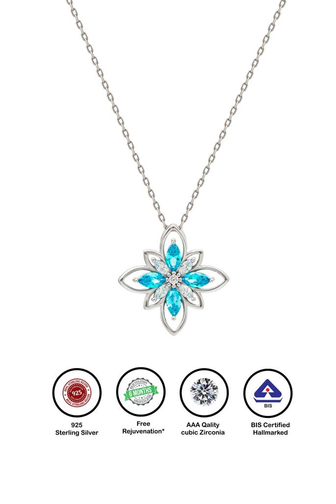 Silberry 925 Sterling Silver Aqua Blue Necklace : N3613