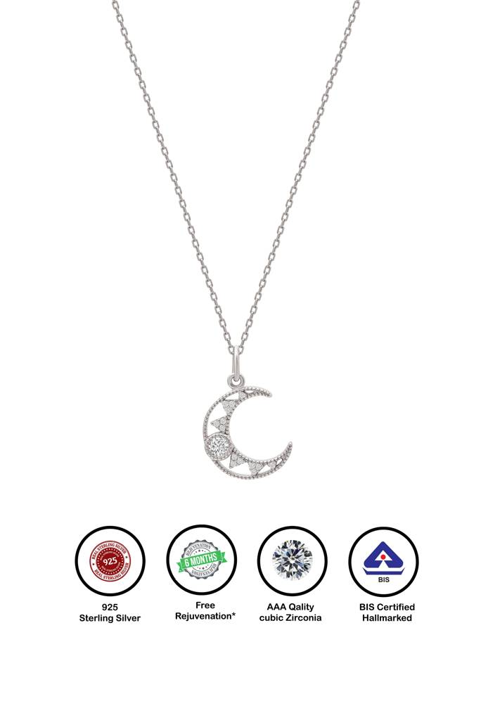 Silberry 925 Sterling Silver Cresent Pendant With Chain : N3725
