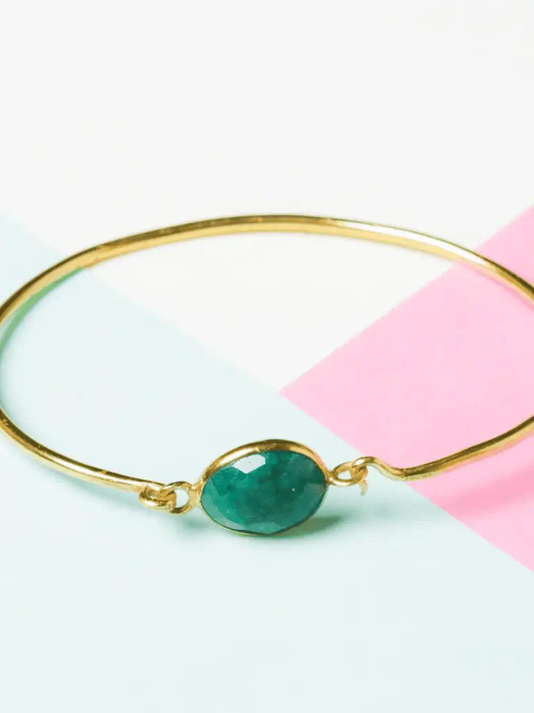 Gold Plated Contemporary Bracelet - Emerald Green : N383