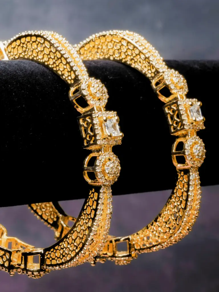 Maryam Gold American Diamond Bangle Pair : QJSEP149