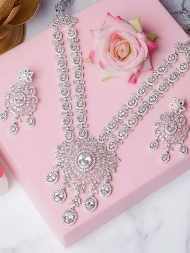 Bridal American Diamonds Necklace With Earrings (Set) Bridal