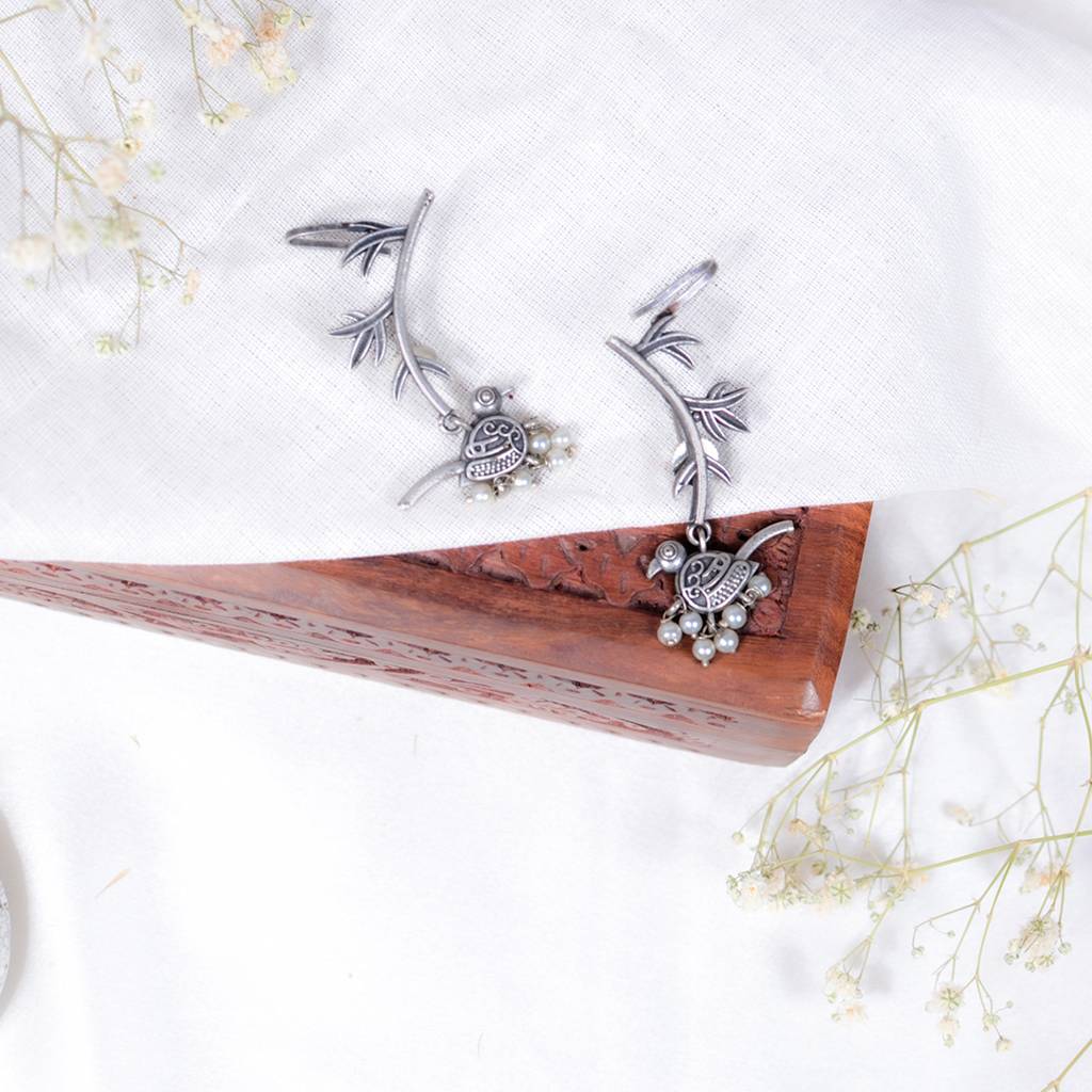 Oxidized Silver Bird Ear Cuffs : FW-52