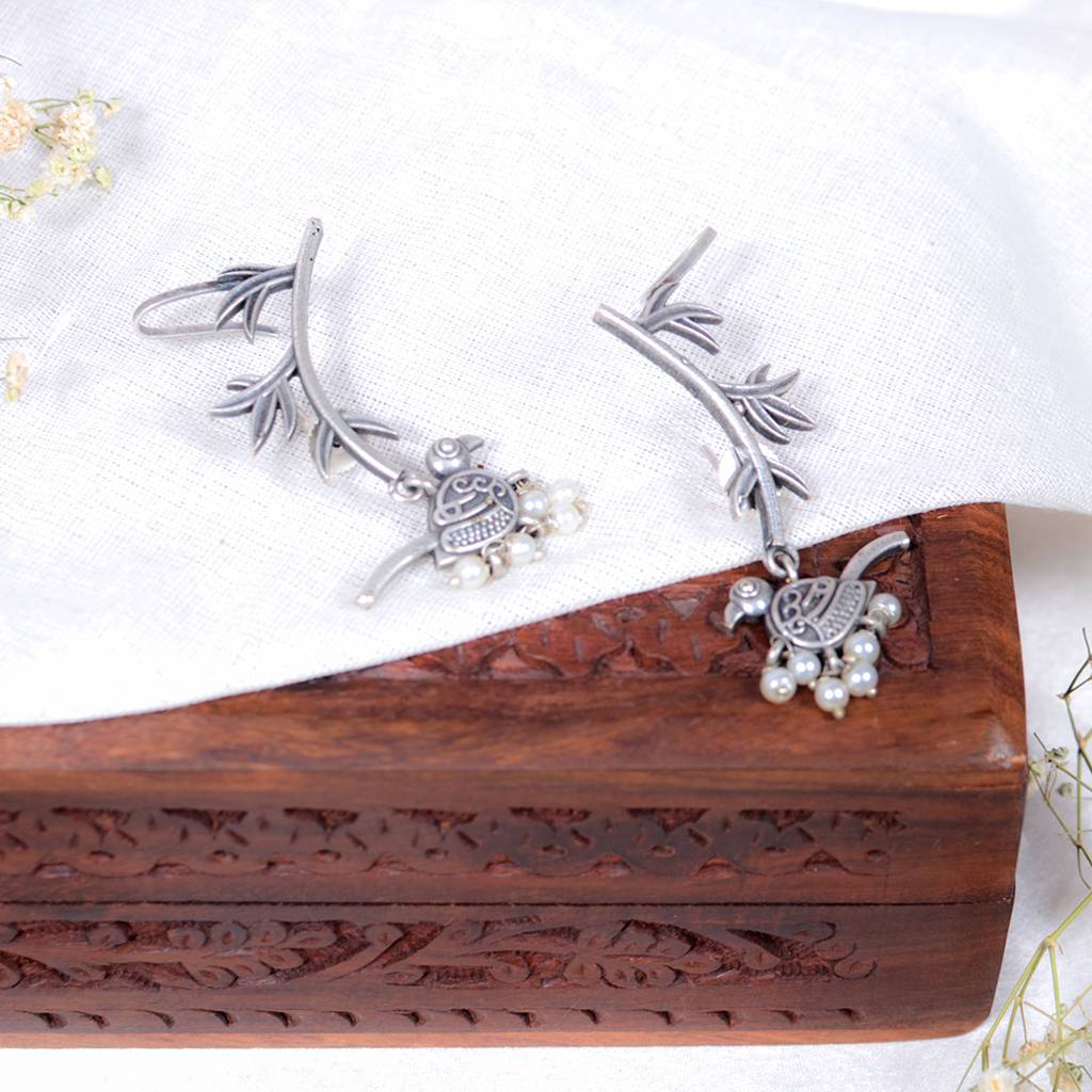 Oxidized Silver Bird Ear Cuffs : FW-52