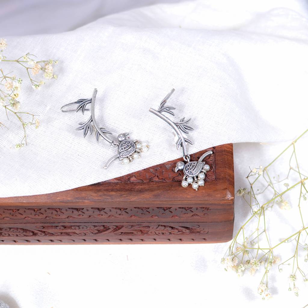 Oxidized Silver Bird Ear Cuffs : FW-52