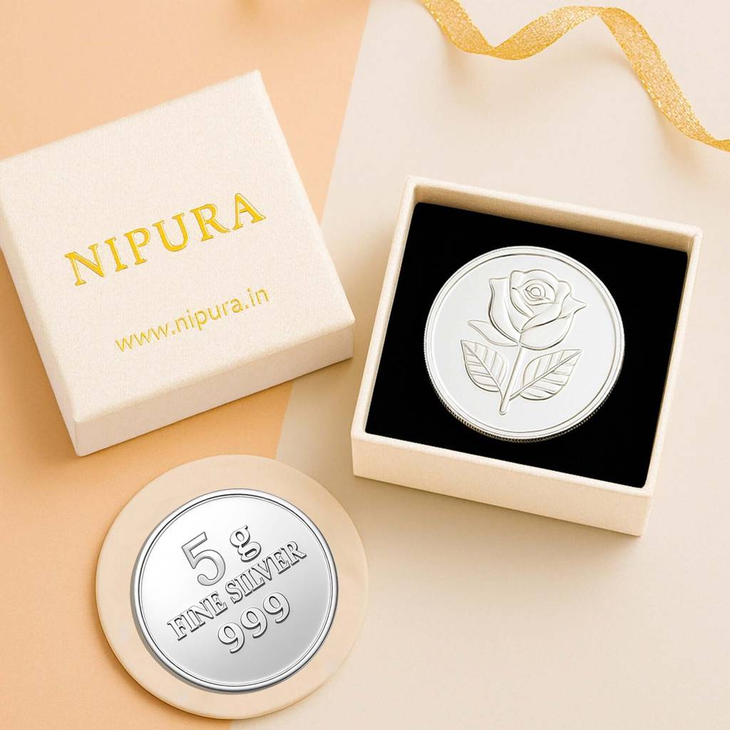 5G Flower Embossed 999 Pure Silver Coin, Round Shape | Gift Pack : NCNWW01500026