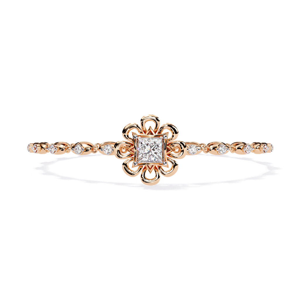 Flora  Round Lab Grown Diamonds Bracelet With Princess-Cut Solitaire : ND-BRCT-14R-1022