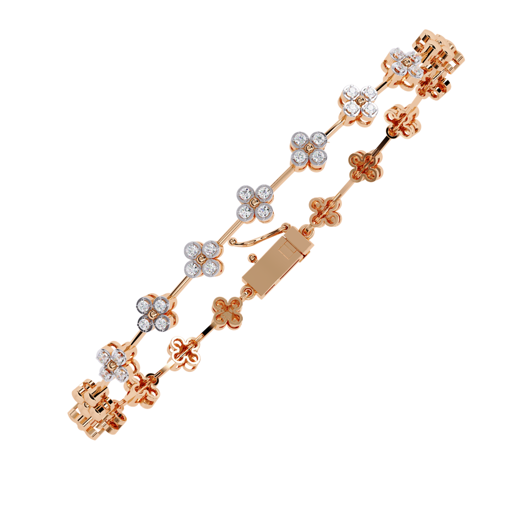 Flora  Round Lab Grown Diamond Tennis Bracelet With Flower Motif : ND-BRCT-14R-986