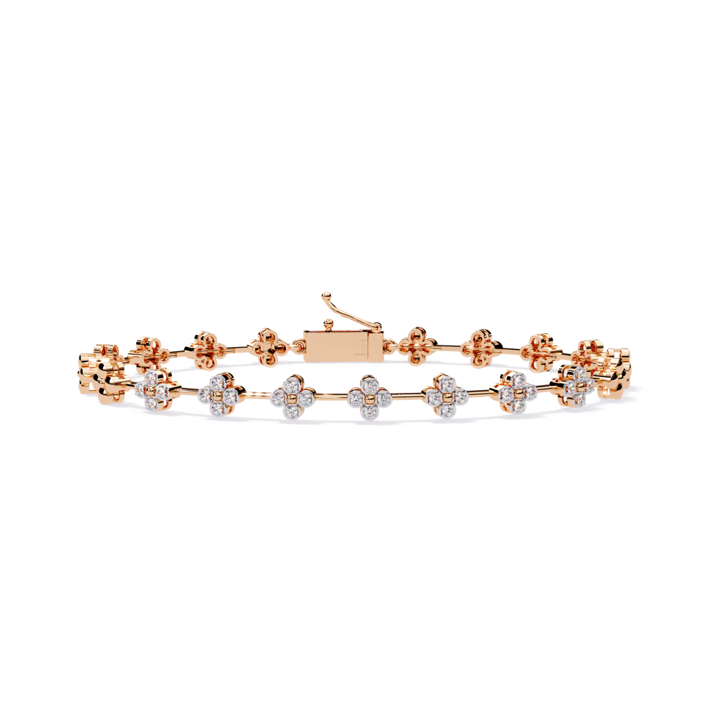 Flora  Round Lab Grown Diamond Tennis Bracelet With Flower Motif : ND-BRCT-14R-986