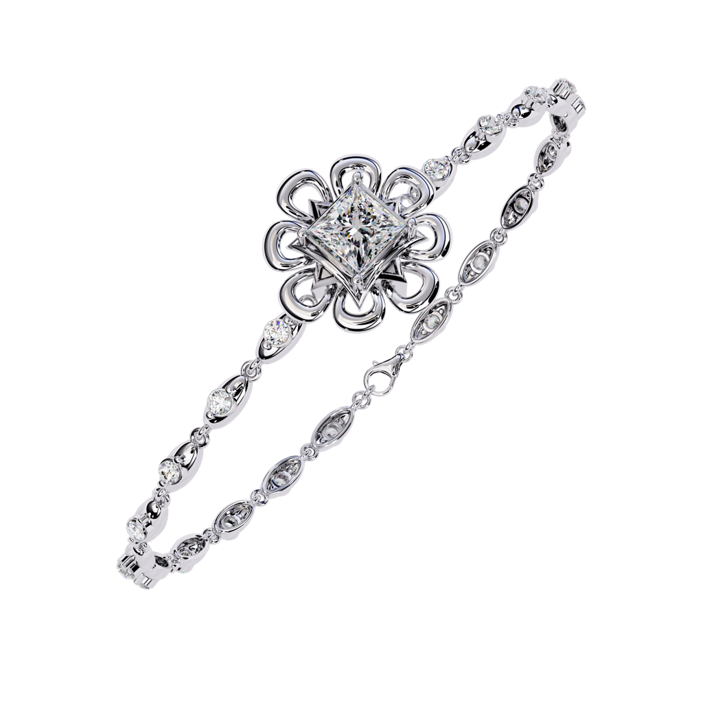 Flora  Round Lab Grown Diamonds Bracelet With Princess-Cut Solitaire : ND-BRCT-14W-1023