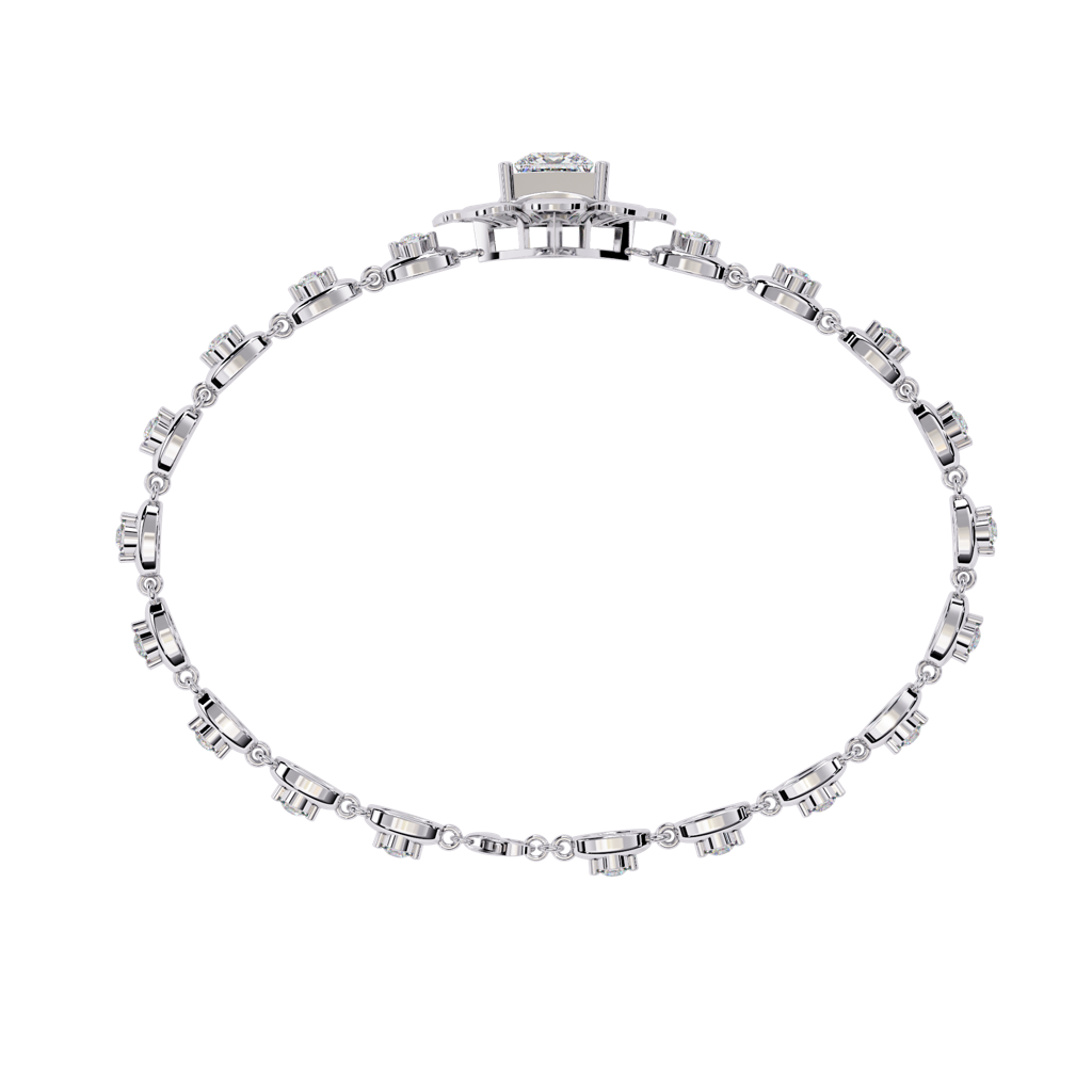 Flora  Round Lab Grown Diamonds Bracelet With Princess-Cut Solitaire : ND-BRCT-14W-1023