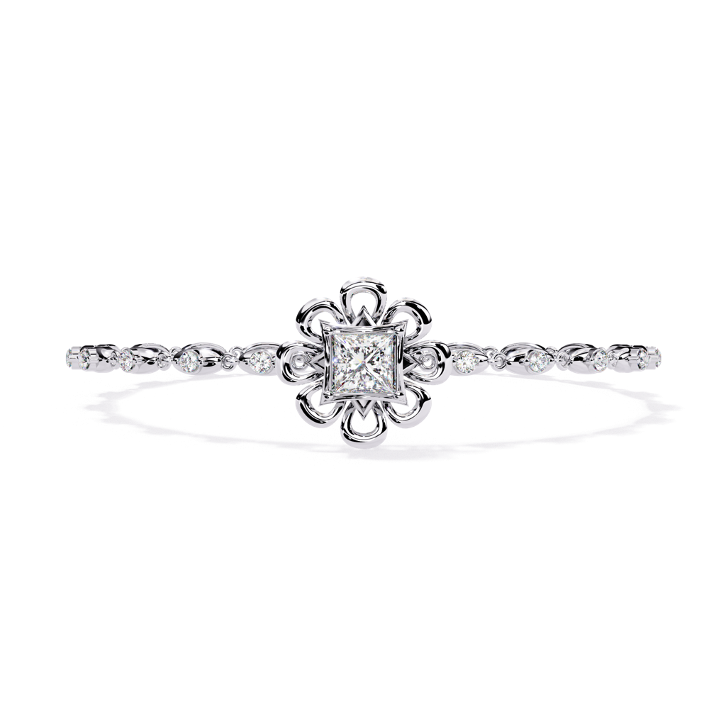 Flora  Round Lab Grown Diamonds Bracelet With Princess-Cut Solitaire : ND-BRCT-14W-1023