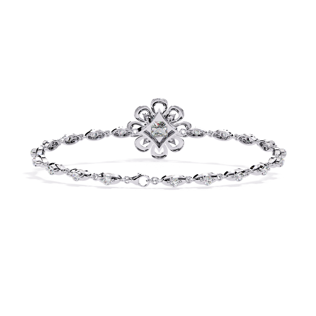 Flora  Round Lab Grown Diamonds Bracelet With Princess-Cut Solitaire : ND-BRCT-14W-1023