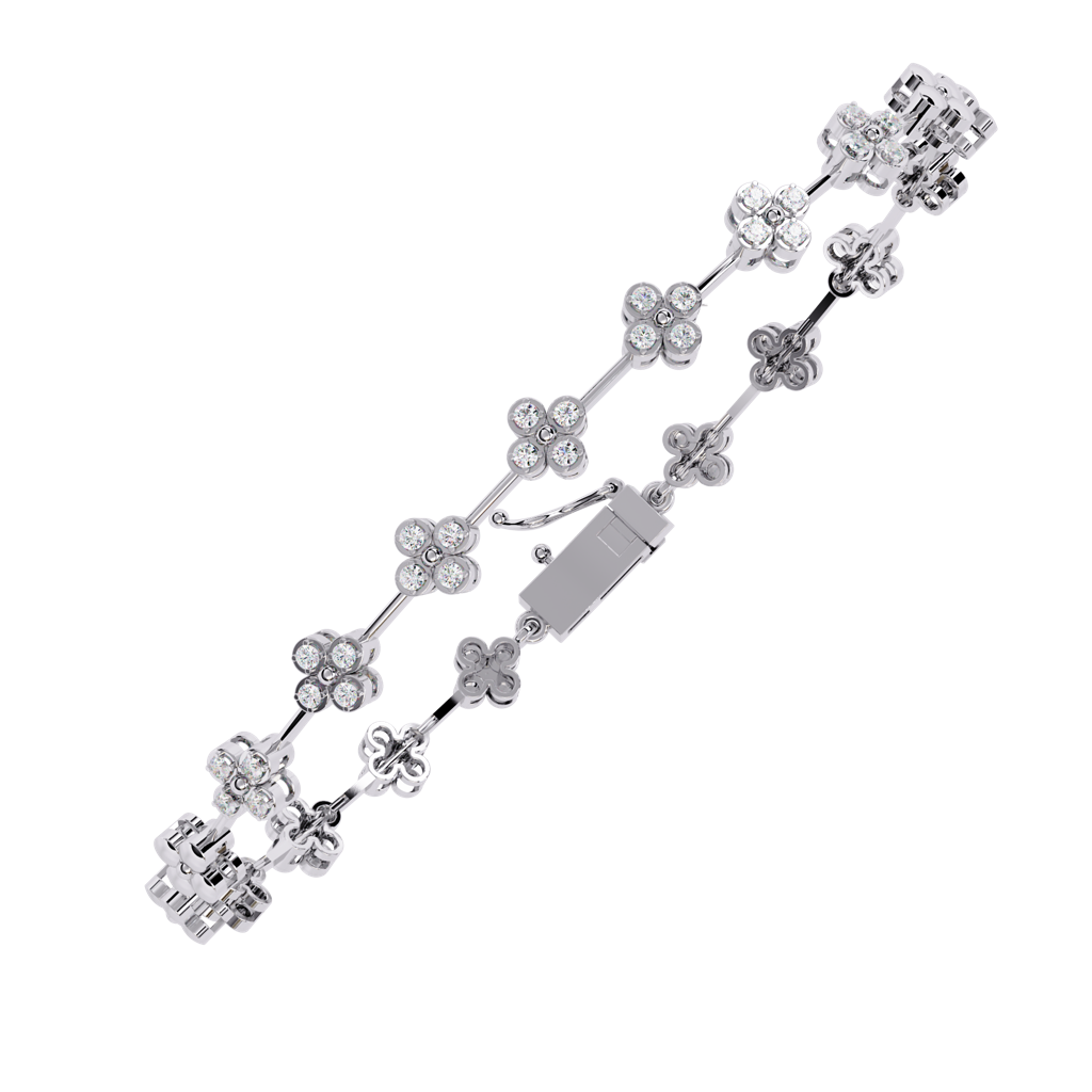 Flora  Round Lab Grown Diamond Tennis Bracelet With Flower Motif : ND-BRCT-14W-987