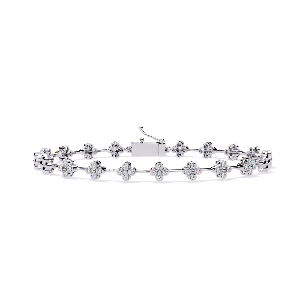 Flora  Round Lab Grown Diamond Tennis Bracelet With Flower Motif : ND-BRCT-14W-987