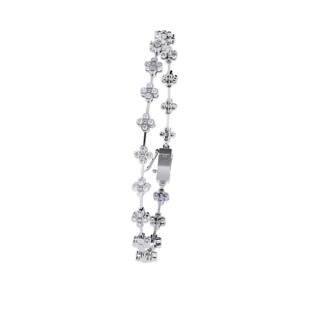 Flora  Round Lab Grown Diamond Tennis Bracelet With Flower Motif : ND-BRCT-14W-987