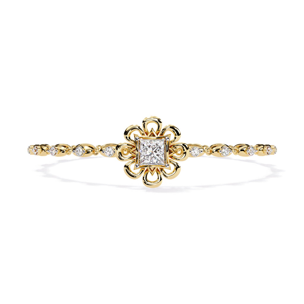 Flora  Round Lab Grown Diamonds Bracelet With Princess-Cut Solitaire : ND-BRCT-14Y-1021