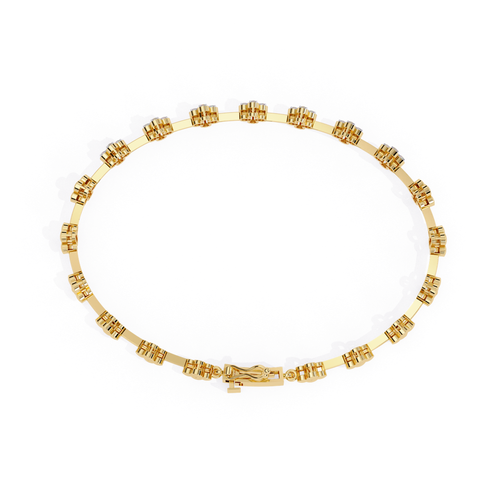 Flora  Round Lab Grown Diamond Tennis Bracelet With Flower Motif : ND-BRCT-14Y-985