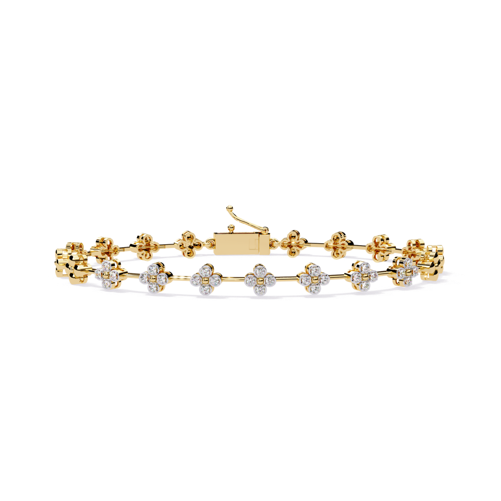 Flora  Round Lab Grown Diamond Tennis Bracelet With Flower Motif : ND-BRCT-14Y-985