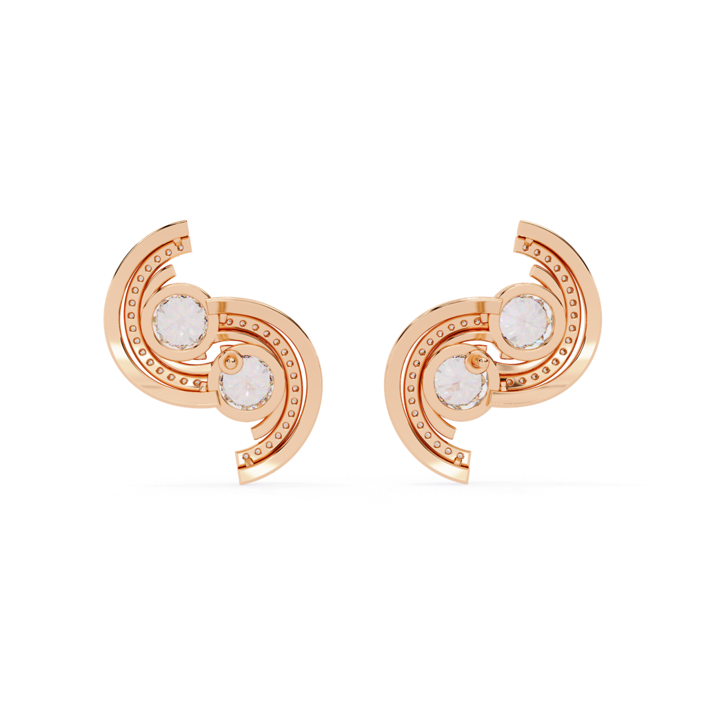 Mode  Half Swirl Design Round Lab Grown Diamond Studs : ND-ERNG-14R-1026